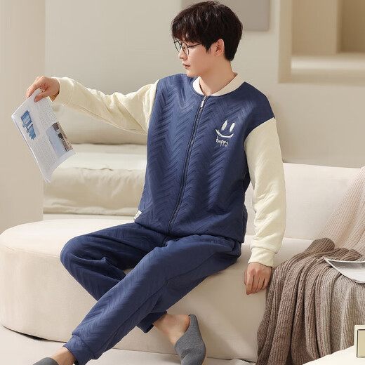 从心睡衣男冬季空气棉夹棉保暖可外穿青年男士家居服秋冬款夹层套装 M1 15277 XL （身高168-175 体重140-160）