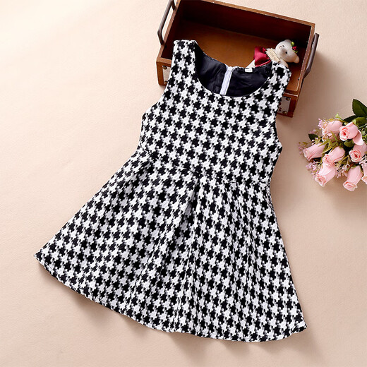 Modal girls' dress, imitation wool vest dress, spring, autumn and winter new children's plaid princess dress, medium and large children's dress, black plover dress with velvet 110, recommended age 3-4 years old, height 95cm