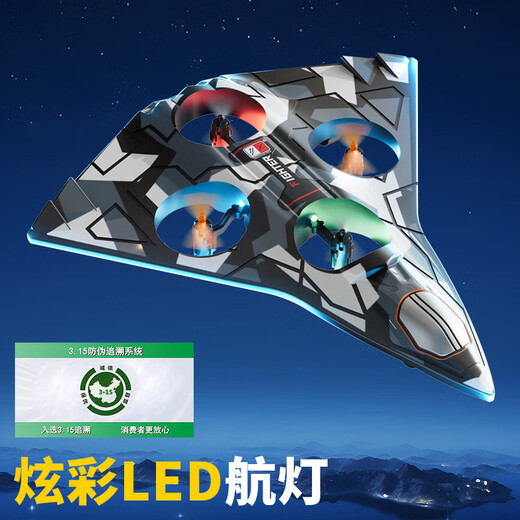 Shantou Lincun 2025 new remote control aircraft children's fighter glider four-axis drone small boy model toy camouflage gray color box one battery