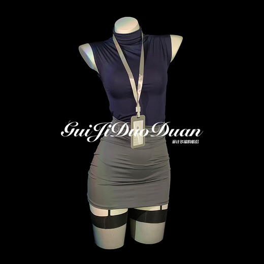 Scheming couple, personal secret, temperament and sexy secretary OL uniform hip skirt, qqny underwear for women, red++ black suspender stockings, one size fits all