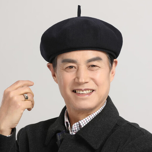 Old man's hat men's thin style old man's woolen beret middle-aged and elderly father's painter's hat cloth hat octagonal hat black_autumn and winter woolen M (58-59cm) one size