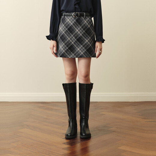 SEIFINI Meng Ziyi's same style slightly brushed slimming plaid long straight skirt 25 autumn slimming short skirt gray blue M
