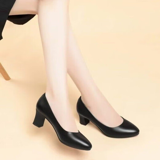 高跟鞋女夏季软底粗跟黑色工作礼仪工装职业上班空姐皮鞋单鞋 3cm 37