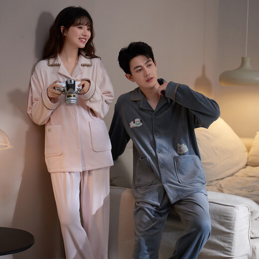 Princess Mark Autumn and Winter Couple Home Clothes Women's Cute Cartoon Island Velvet Pajamas Men's Warm Soft Thin Velvet Suit LYR1245-Running Puppy Island Velvet Women's XL