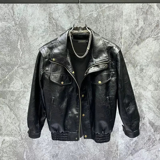 Bo Tan Spring and Autumn Motorcycle Suit Men's Loose Ins Trend Korean Version Trendy Handsome Men's Handsome Youth Leather Jacket Main Picture Model Y1016 (Morino Y1016) 2XL