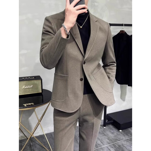 AX Armani woolen blazer men's autumn and winter new high-end business formal casual thickened suit set dark gray suit XL