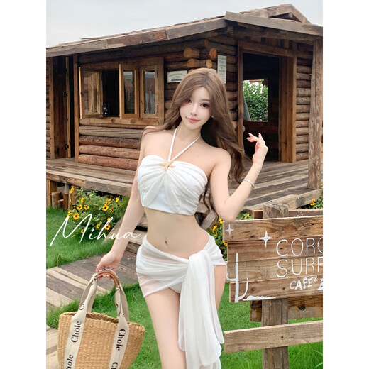 Beautiful swimsuit for women 2025 new super fairy ins sexy pure desire bikini three piece set for seaside vacation white XL weight 116-130