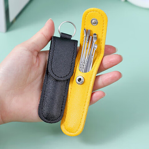 Ear pick six-piece set of ear picking tools stainless steel ear pick leather bag portable ear pick 6 piece set of ear pick black 6 pieces discounted version