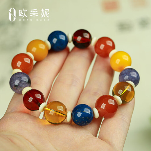 OUCERNY beeswax bracelet natural amber raw stone Duobao diy south red amazonite flower amber beaded bracelet dopamine B style