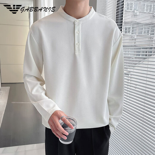 AX Armani Henry Collar White Sweatshirt Men's Spring and Autumn Texture Autumn Top Light Mature Style Long Sleeve T-shirt gam-6438 Stand Collar Long Sleeve Sweatshirt Desert Color M Weight 120Jin Jin is equal to within 0.5 kg