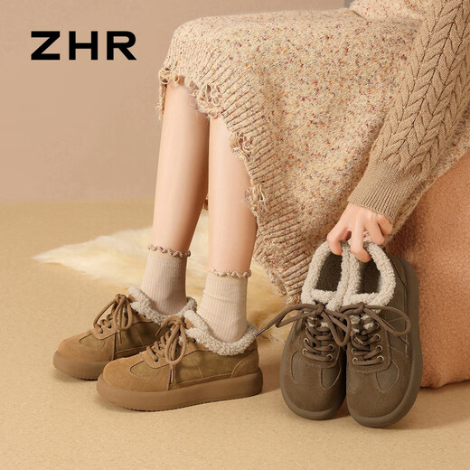 ZHR Birkenstock shoes for women winter short plush casual women's suede cowhide versatile cotton shoes for women EH278B camel 38