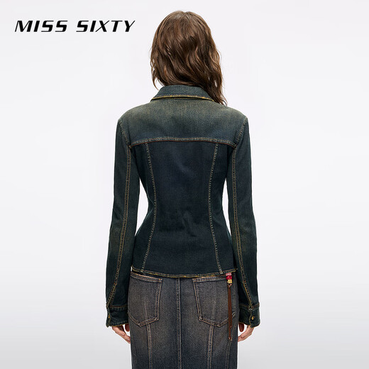 MISS SIXTY2025 winter new long-sleeved denim shirt for women retro washed lapel single-breasted retro blue M