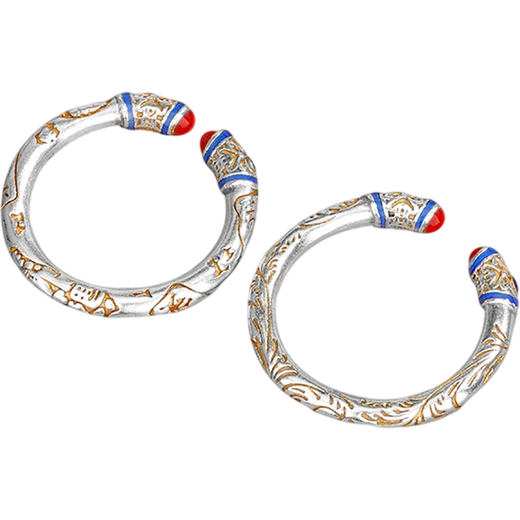 Lao Fengxiang gold-painted Tang grass pattern women's silver 999 open couple ring women's ring birthday gift girl silver jewelry pure silver gold-painted lucky cat open ring + certificate + brand gift box