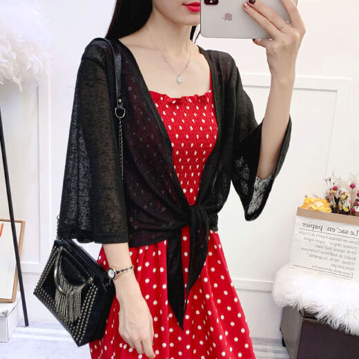 Shuman's new summer style small shawl for women, thin knitted sweater, cardigan, short jacket, top, air-conditioning shirt, white M