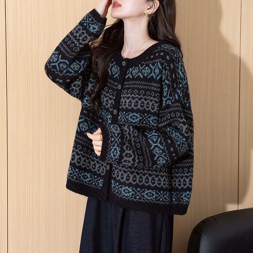 TonLion 2025 Autumn and Winter Elegant Classic Style Pattern Women's Cardigan Sweater Jacket