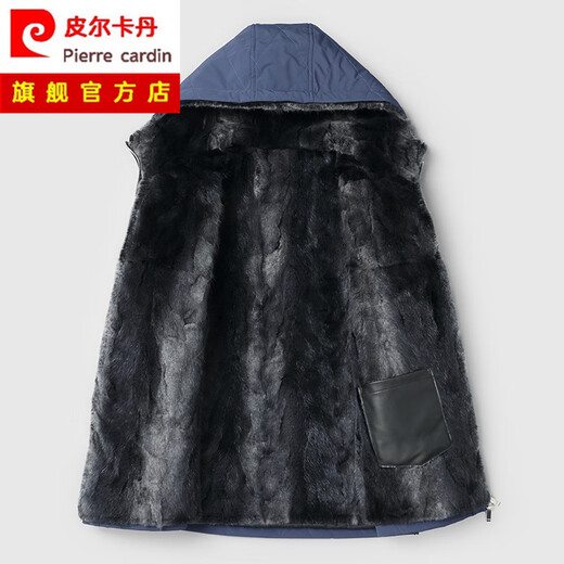 Pierre Cardin (Pierre Cardin) Nike Men's Whole Mink Mink Liner Fur One-piece Thickened Hooded Party Jacket Mink Coat Fur Winter Jacket Black M