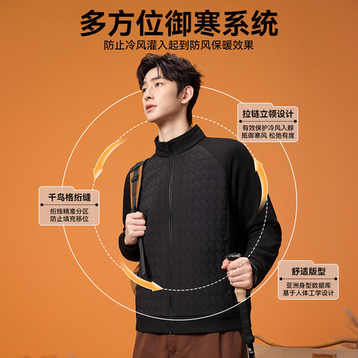 Catman cotton-padded jacket for men, 100% sheep wool filling, lightweight winter youth warmth, thickened stand-up collar liner