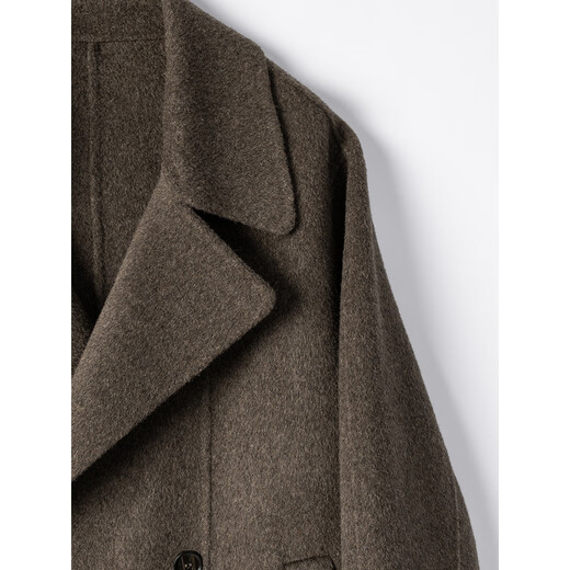 William fox&sons fine and flexible 100% sheep wool double-sided wool coat with split lapels, double rows of belts and over-the-knee coat, brown M /48