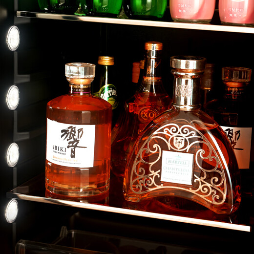 PULADI Arc Intelligent Frequency Conversion Double Door Double Temperature Red Wine Cabinet Constant Temperature Home Living Room Refrigerator Office Tea Retro Villa President Embedded Commercial Display Fresh Cabinet WIFI Retro Integrated Double Door Ice Bar + Ice Bar/Black Mirror 490L