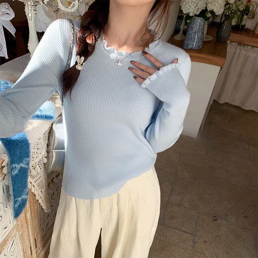 Yu Zhaolin (YUZHAOLIN) fungus edge knitted bottoming shirt for women 2025 autumn and winter new style sweater with round neck long sleeve small fragrance top