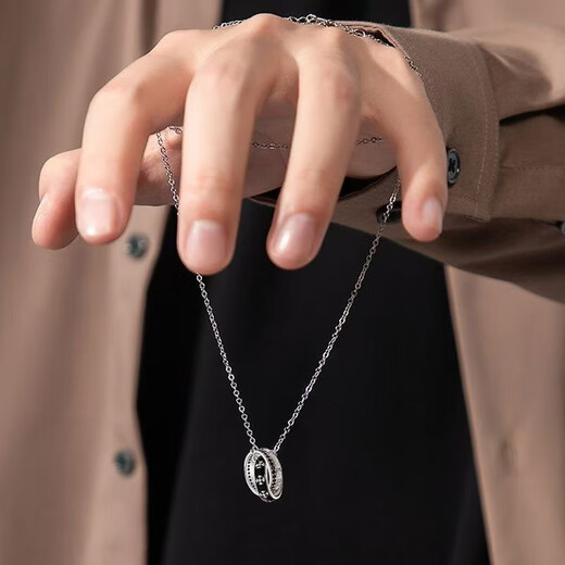 Knight's Ring Necklace Men's Double Ring Ring Pendant Boys' Trendy Niche Hip-Hop Fashion Decoration for Boyfriend Necklace