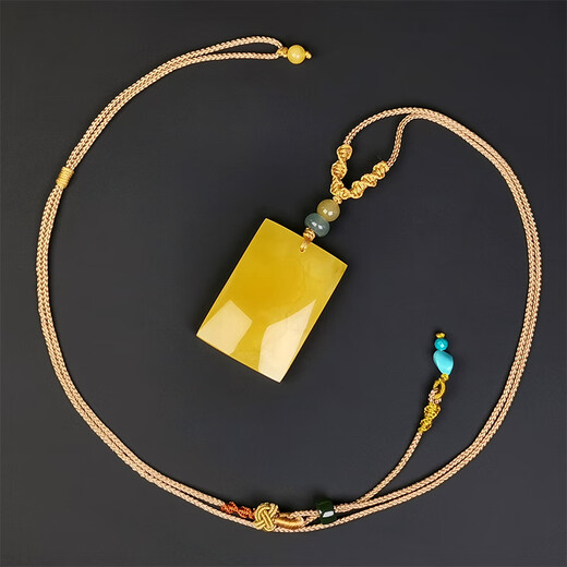 Hupai, one object, one picture, one certificate, beeswax pendant, natural amber necklace, Fang brand chicken fat yellow necklace, no cracks, pendant, 4.74g, 22*32*7mm