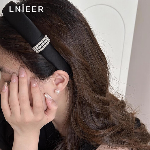 Lnieer allows me to dazzle Zhao Lusi's same style black pearl headband for women 2025 new hot style light luxury and high-end headband black pearl headband same as Ruth's