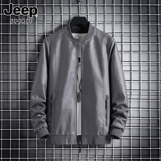 JEEP SPIRIT Jeep Leather Jacket Men's 2025 Spring and Autumn Motorcycle Men's Baseball Uniform Leather Jacket Jacket Spring and Autumn Men 2102 Black XL Recommended 120-140Jin Jin is equal to 0.5 kg