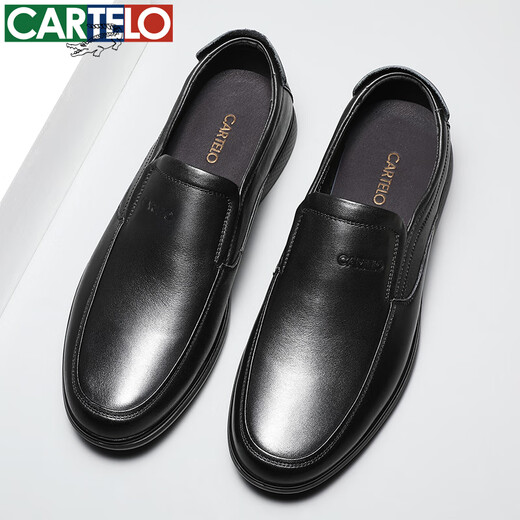CARTELO crocodile leather shoes for men, first-layer cowhide, soft sole, comfortable one-leg business casual dad men's shoes 6931 black 43