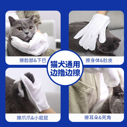 Pet cleaning gloves wet wipes, dry cleaning, lickable, deodorizing care for cats and dogs, extra thick pet disposable gloves (6 pieces), 3 bags