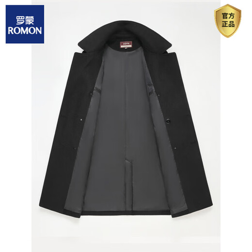 ROMON autumn and winter single-faced wool coat men's mid-length warm youth thickened windbreaker wool woolen men's coat trendy double-breasted herringbone gray nylon lining L (100-125Jin Jin equals 0.5 kg)