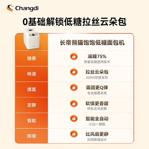 Changdi (changdi) national subsidy 2025 new bread machine fully automatic all-in-one home dough mixer can be reserved breakfast machine toaster toaster small household appliances high success rate Panda full low sugar bread machine light version white