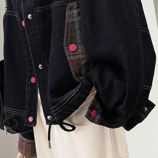 Cypress Lapel Contrast Color Stitching Denim Jacket Women's 2025 Autumn New Fashion Long Sleeve Simple Top