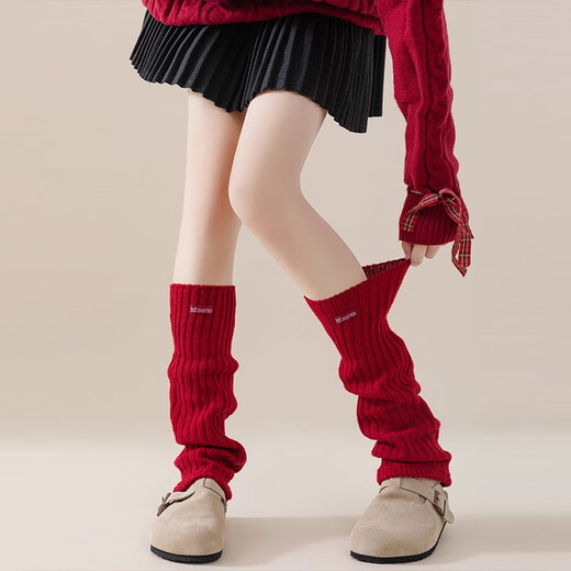 Catman red wool socks for hot girls y2k autumn and winter long calf sleeves Christmas Japanese life-year warm pile socks red 1 pair one size Ankara red New Year's wear