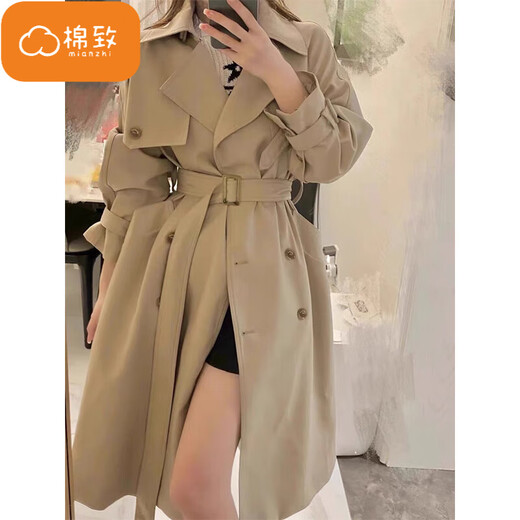 Cotton Korean style British style mid-length windbreaker jacket for women in autumn and winter new high-end loose temperament casual top X500 Khaki high quality L 105-120Jin Jin is equal to 0.5 kg