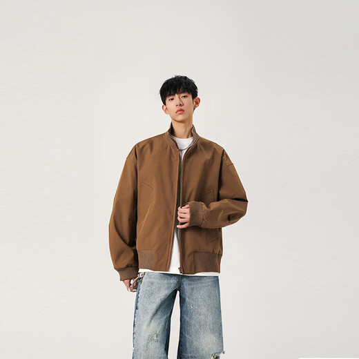 MONPOC bomber jacket men's spring and autumn cleanfit stand-up collar handsome motorcycle jacket MOJ03 khaki L