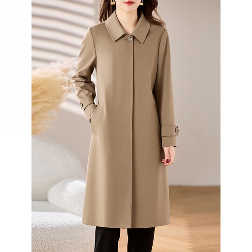 Homesee International Light Luxury High-end Windbreaker Autumn New Windbreaker Jacket Women's Mid-Length Temperament Lady's Casual Slim Coat Khaki L