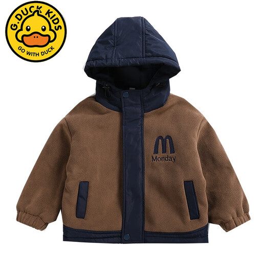 G.DUCKKIDS Boys' Fleece Jacket Autumn and Winter 2024 New Children's Polar Fleece Top Winter Style Thick Cotton-padded Jacket Brown Embroidered M Jacket 130cm
