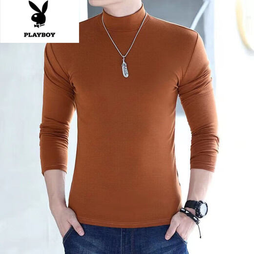 Playboy Men's Half Turtle Collar Long Sleeve Bottoming Shirt T-shirt Young and Middle-aged Autumn Clothes Underwear Slim Body Shirt Men's Top Long Sleeve Half Turtle Collar White 2XL 130-145Jin Jin equals 0.5 kg