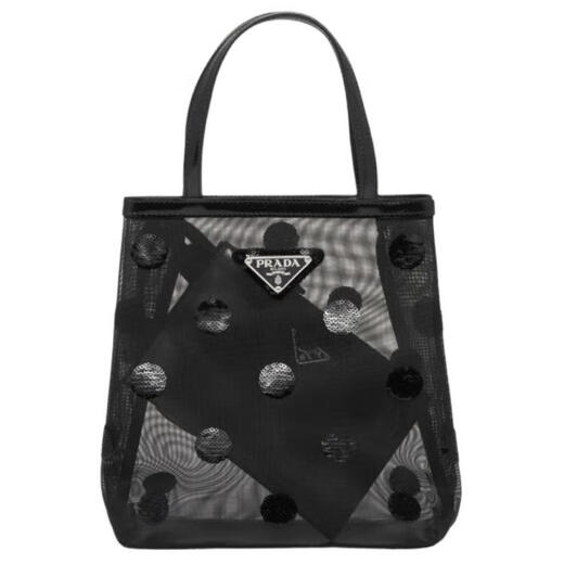 PRADA Wavelet Sparkle Double Handle Enamel Metal Triangle Logo Leather Handbag Small Women's Black Basic Pack (Bag + Dust Bag)