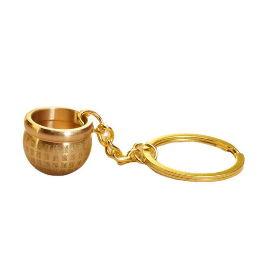 2025 Fortune Brass Keychain Baifu Cylinder Five Emperors Money Hoist Cart Key Pendant High-end Gift Keychain Brown Rope Five Emperors Money + Baifu Cylinder + Gourd/Give Sand