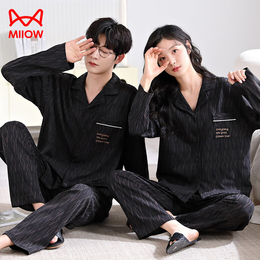 MiiOW large size couples pajamas spring and autumn 2025 new pure cotton long-sleeved men's and women's loose cardigans can be worn outside home clothes set male 29001 female 28001 M female + male 2XL (two sets of prices)