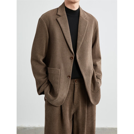 DK men's old money style woolen suit men's autumn and winter loose light mature handsome thick coat casual suit two-piece black suit + pants two-piece set 3XL 160-190Jin Jin equals 0.5 kg within