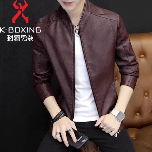 KBXNG劲霸皮衣男士秋冬季韩版潮流帅气修身外套青年加绒防风骑行机车皮 黑色 加绒 L 102-118斤