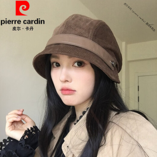 Pierre Cardin French imported quality corduroy fisherman hat for women 2025 new autumn and winter versatile beret for cycling to show temperament red M (56-58cm)