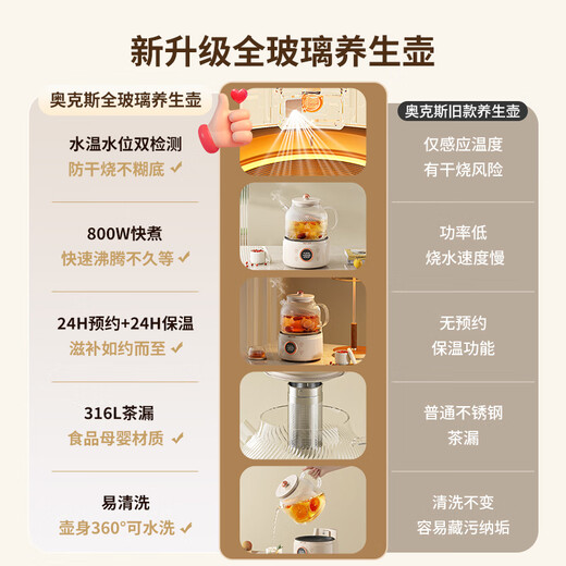 Oaks (AUX) health kettle all-glass thermostatic kettle tea kettle 1.2L office multi-function tea kettle flower tea kettle 0 metal tea kettle electric kettle ASH-08AY68