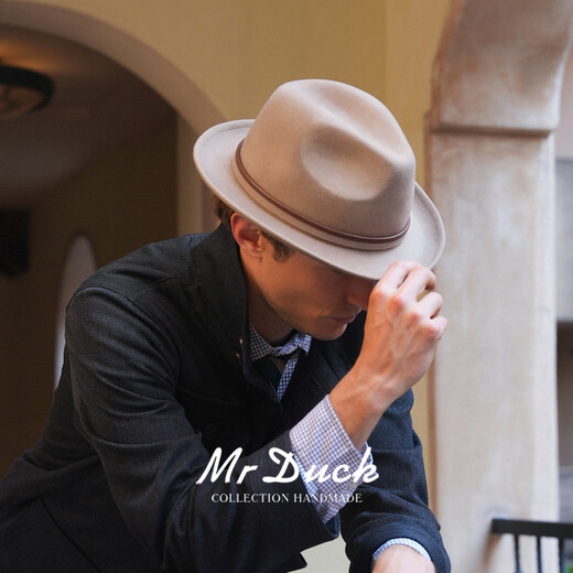 Mr DUCK Australian superfine 90-count wool top hat men's large brim autumn and winter warm felt hat casual high-end British gentleman hat small brim royal black (100% superfine wool)-MW206219 M (suitable for 56-58cm head circumference)