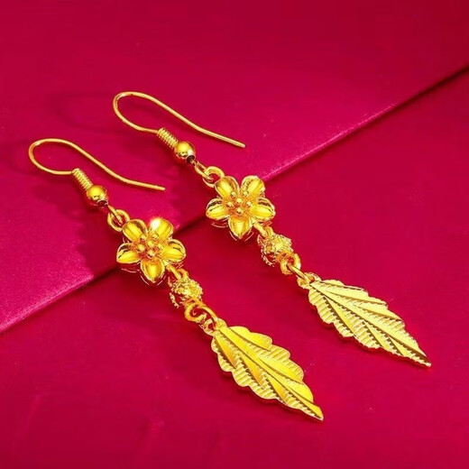 KZD Old Phoenix 9 Earrings Rose Leaves 24k Earrings Long Tassel Style as a Gift for Old Age Rose Leaves Earrings as Gifts 2.82g Soaring Prices Tonight, Hurry Up