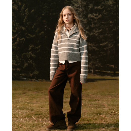 ELLE KIDS children's clothing autumn girls' casual pants retro fashionable Keluli brown coffee color versatile loose straight denim trousers