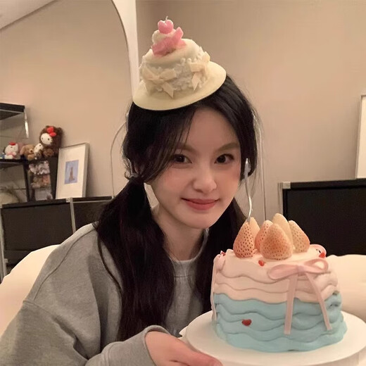 Cute bow cake birthday hat hairpin female photo props hair accessories side duckbill clip small top hat headdress beige birthday small hat hairpin